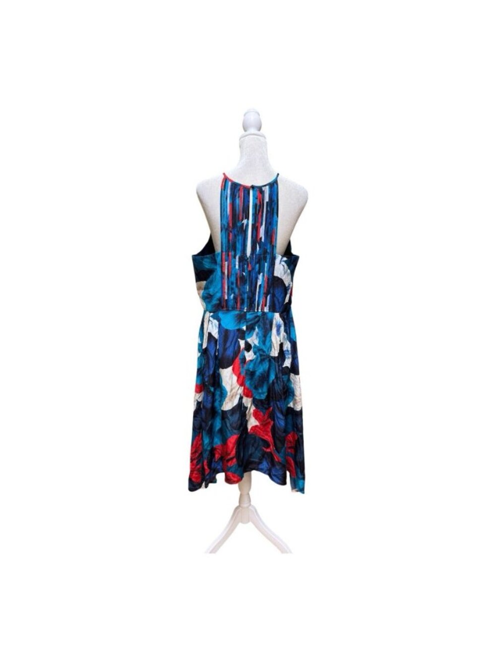 Antonio Melani Silk Floral Handkerchief Hem Midi Dress Blue Red Size 12 - Picture 2 of 4